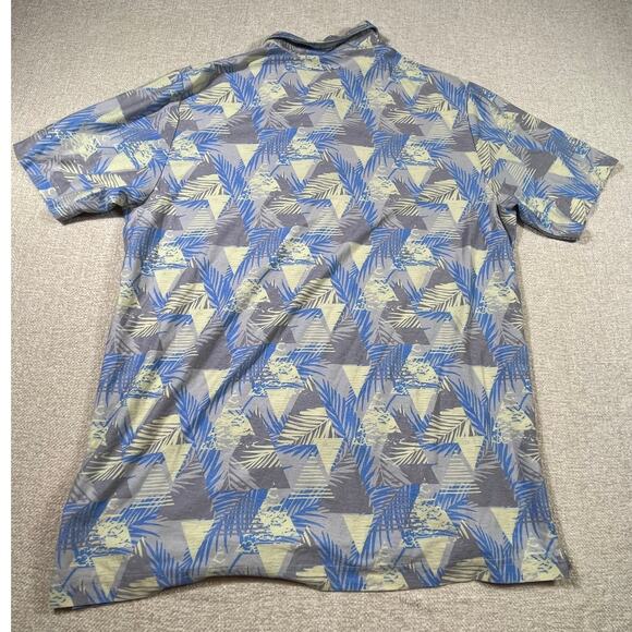 TravisMathew Men’s XL Blue Yellow Hawaiian Print 3 Button Short Sleeve Polo Golf - Picture 2 of 7